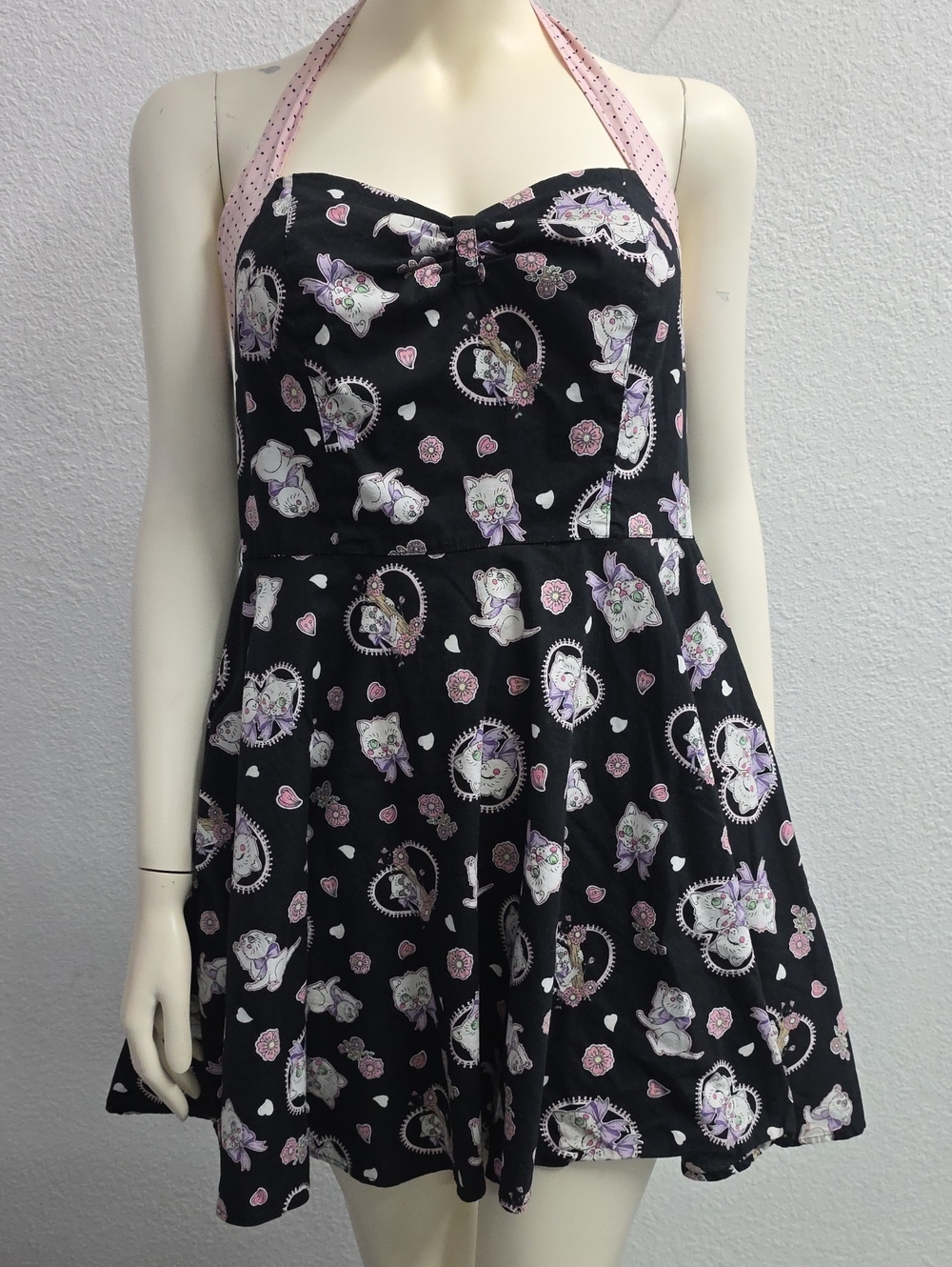 Hell Bunny Amelia Cat Print Halter Dress 2XL Retired Print Rockabilly